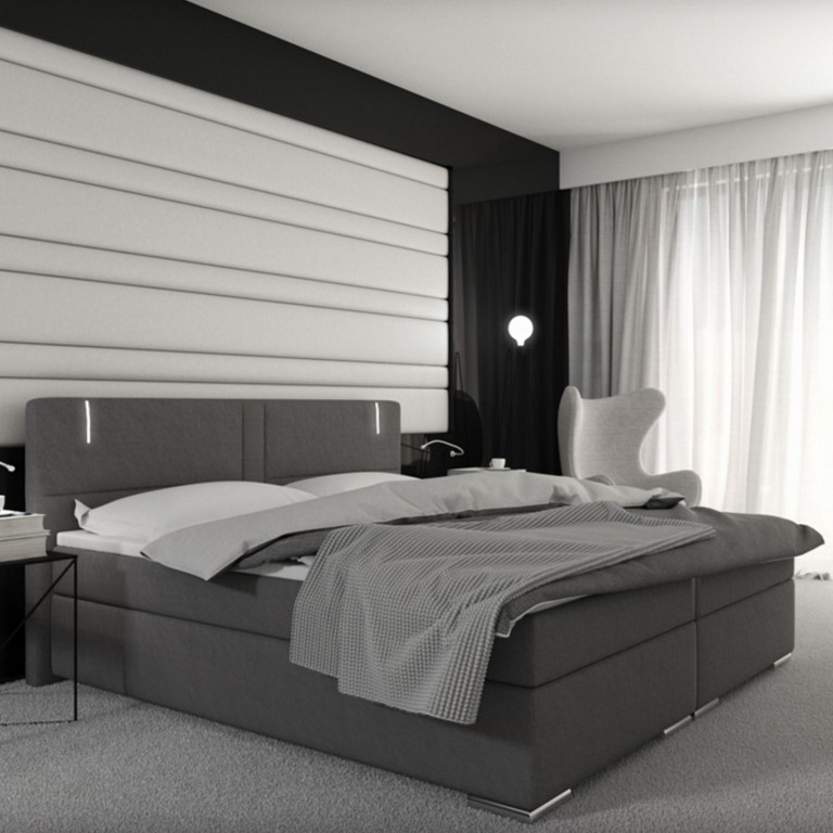 Pat Box Spring Maine cu iluminare LED 180 x 200 cm | gri