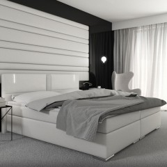 Pat Box Spring Georgia cu iluminare LED 180 x 200 cm | alb