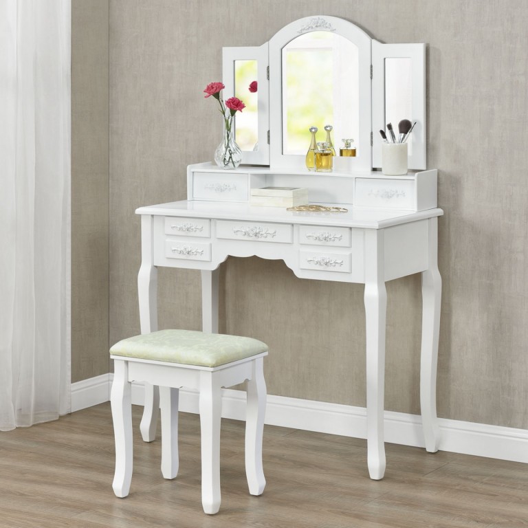 Masa toaleta, pentru machiaj, cu oglinda Hannah | alba