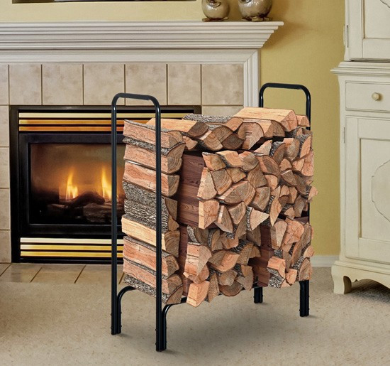 Suport de depozitat lemne pentru șemineu 90 x 36 x 110 cm | negru