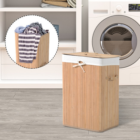 Coș din bambus pentru rufe, cu capac 72 L | deschis č.3