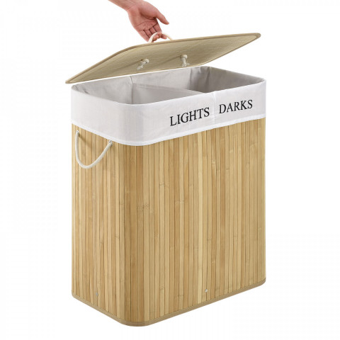 Coș din bambus pentru rufe, cu capac 100 L | natural č.8