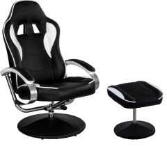 Scaun de birou GT Relax Racer cu suport pentru picioare, negru-alb č.1