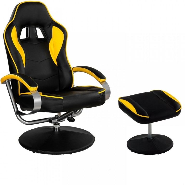 Scaun de birou GT Relax Racer cu suport pentru picioare | negru-galben