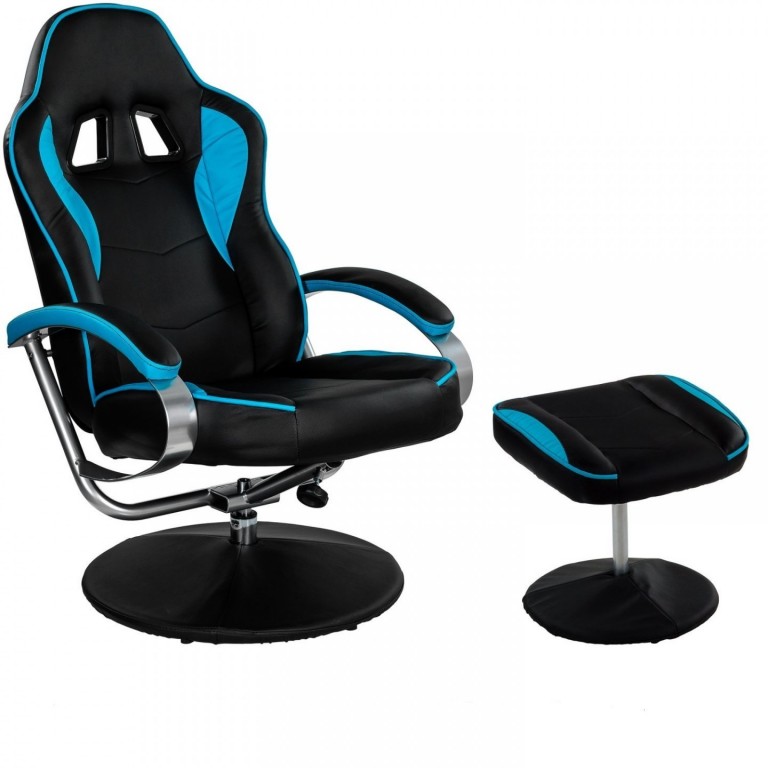 Scaun de birou GT Relax Racer cu suport pentru picioare | negru-albastru