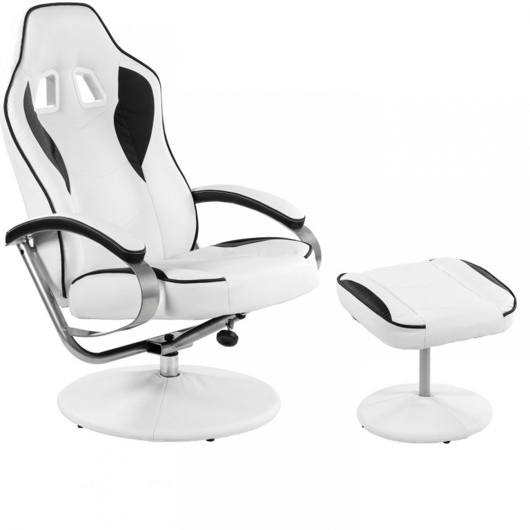 Scaun de birou GT Relax Racer cu suport pentru picioare, alb-negru