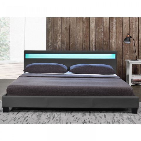 Pat tapițat Paris cu iluminare LED 140 x 200 cm | gri închis č.2