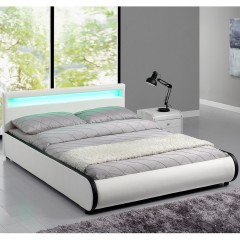 Pat tapițat Sevilla cu iluminare LED 140 x 200 cm | alba č.1