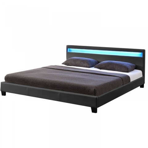 Pat tapițat Paris cu iluminare LED 160 x 200 cm | gri închis č.5