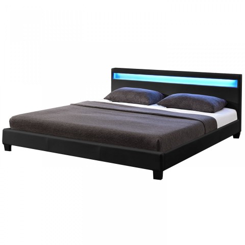 Pat tapițat Paris cu iluminare LED 180 x 200 cm | negru č.5