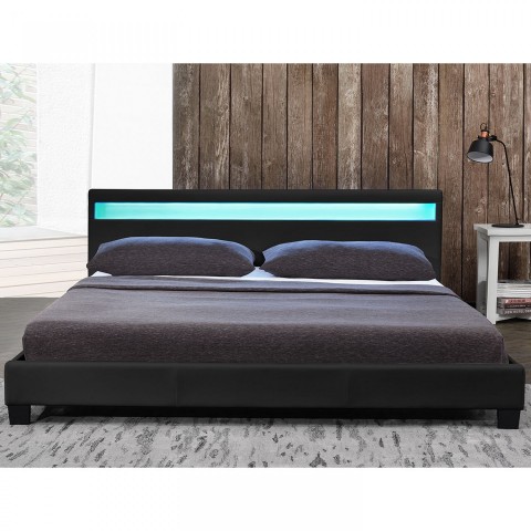 Pat tapițat Paris cu iluminare LED 180 x 200 cm | negru č.4