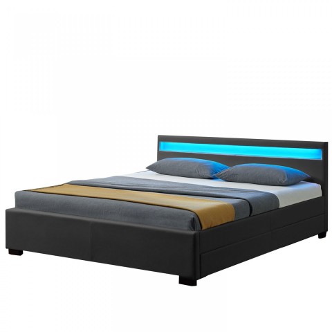 Pat tapițat Lyon cu spațiu de depozitare și iluminare LED 140 x 200 cm | gri č.5