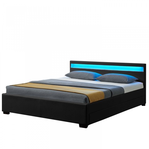 Pat tapițat Lyon cu spațiu de depozitare și iluminare LED 140 x 200 cm | negru č.6