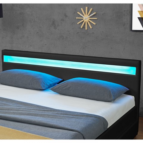 Pat tapițat Lyon cu spațiu de depozitare și iluminare LED 140 x 200 cm | negru č.2