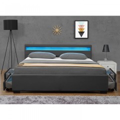 Pat tapițat Lyon cu spațiu de depozitare și iluminare LED 180 x 200 cm | gri č.3