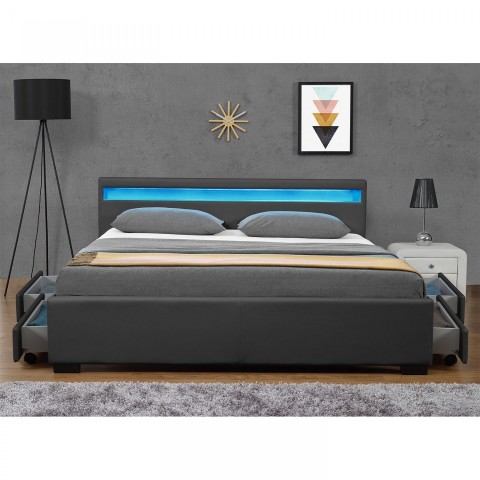 Pat tapițat Lyon cu spațiu de depozitare și iluminare LED 180 x 200 cm | gri č.3