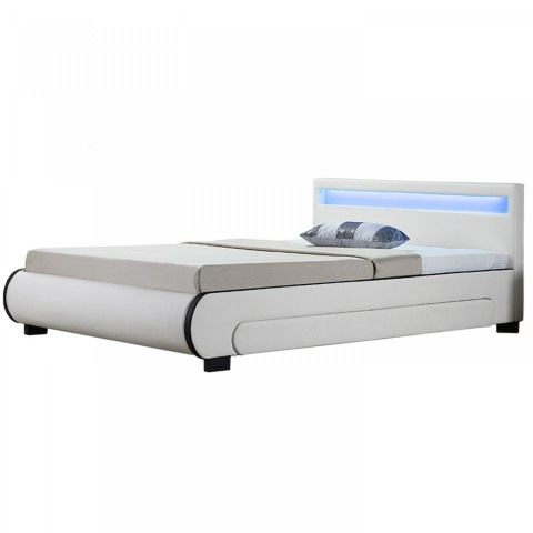 Pat tapițat Bilbao cu spațiu de depozitare și iluminare LED 140 x 200 cm | alb č.6