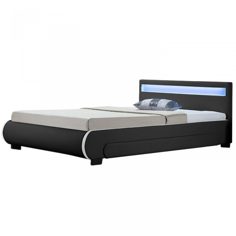 Pat tapițat Bilbao cu spațiu de depozitare și iluminare LED 140 x 200 cm | negru č.6