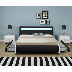 Pat tapițat Bilbao cu spațiu de depozitare și iluminare LED 140 x 200 cm | negru č.3