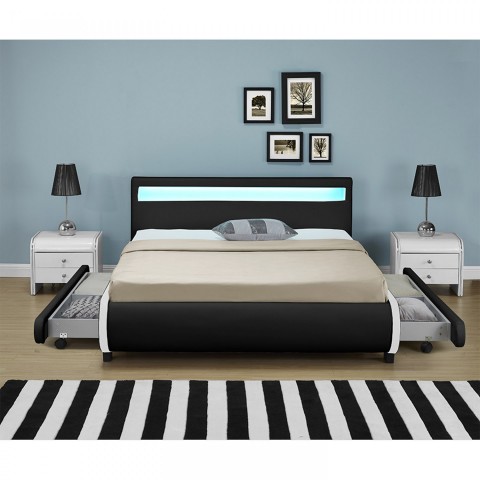 Pat tapițat Bilbao cu spațiu de depozitare și iluminare LED 140 x 200 cm | negru č.3