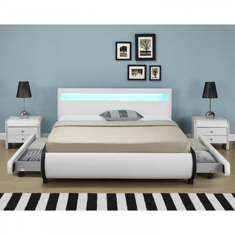 Pat tapițat Bilbao cu spațiu de depozitare și iluminare LED 180 x 200 cm | alb č.2