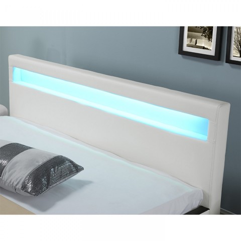 Pat tapițat Bilbao cu spațiu de depozitare și iluminare LED 180 x 200 cm | alb č.5