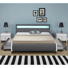 Pat tapițat Bilbao cu spațiu de depozitare și iluminare LED 180 x 200 cm | gri č.3