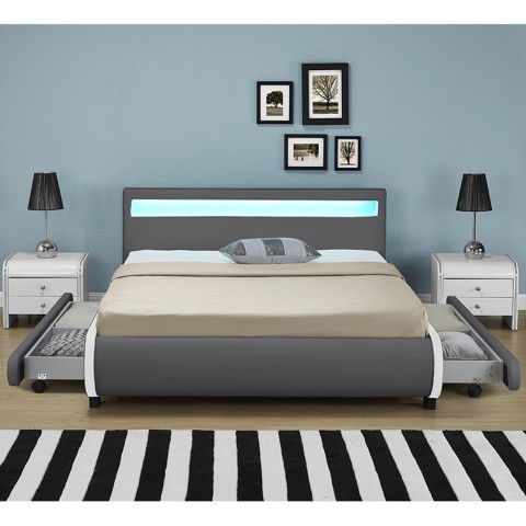 Pat tapițat Bilbao cu spațiu de depozitare și iluminare LED 180 x 200 cm | gri č.3